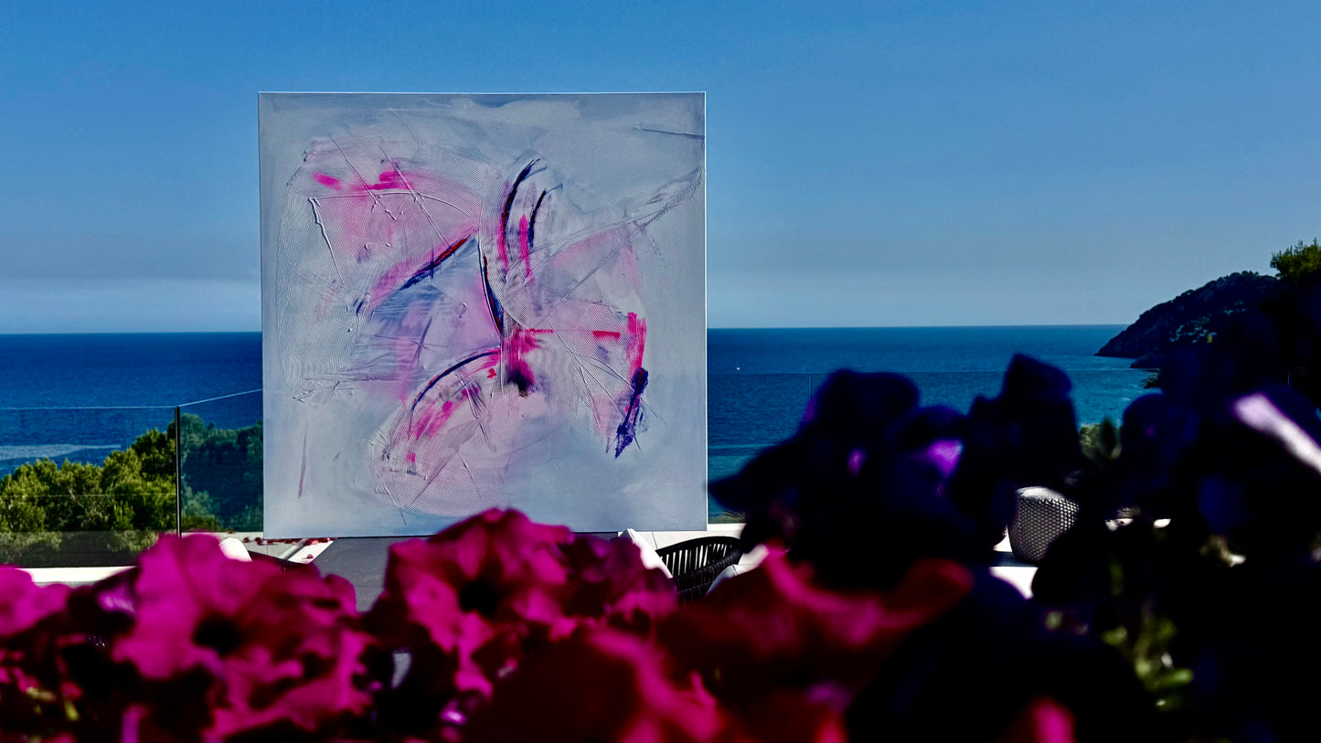 Blush Bloom – Original Abstract Painting on Canvas | 150 × 150 cm | Mallorca