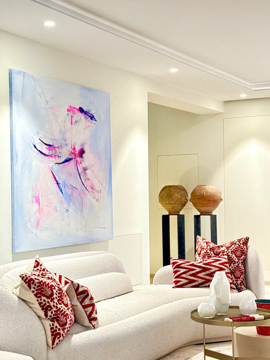 Blush Bloom – Original Abstract Painting on Canvas | 150 × 150 cm | Mallorca