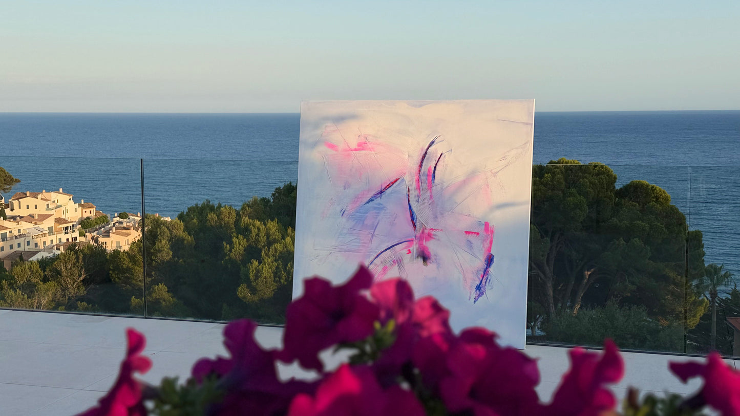 Blush Bloom – Original Abstract Painting on Canvas | 150 × 150 cm | Mallorca