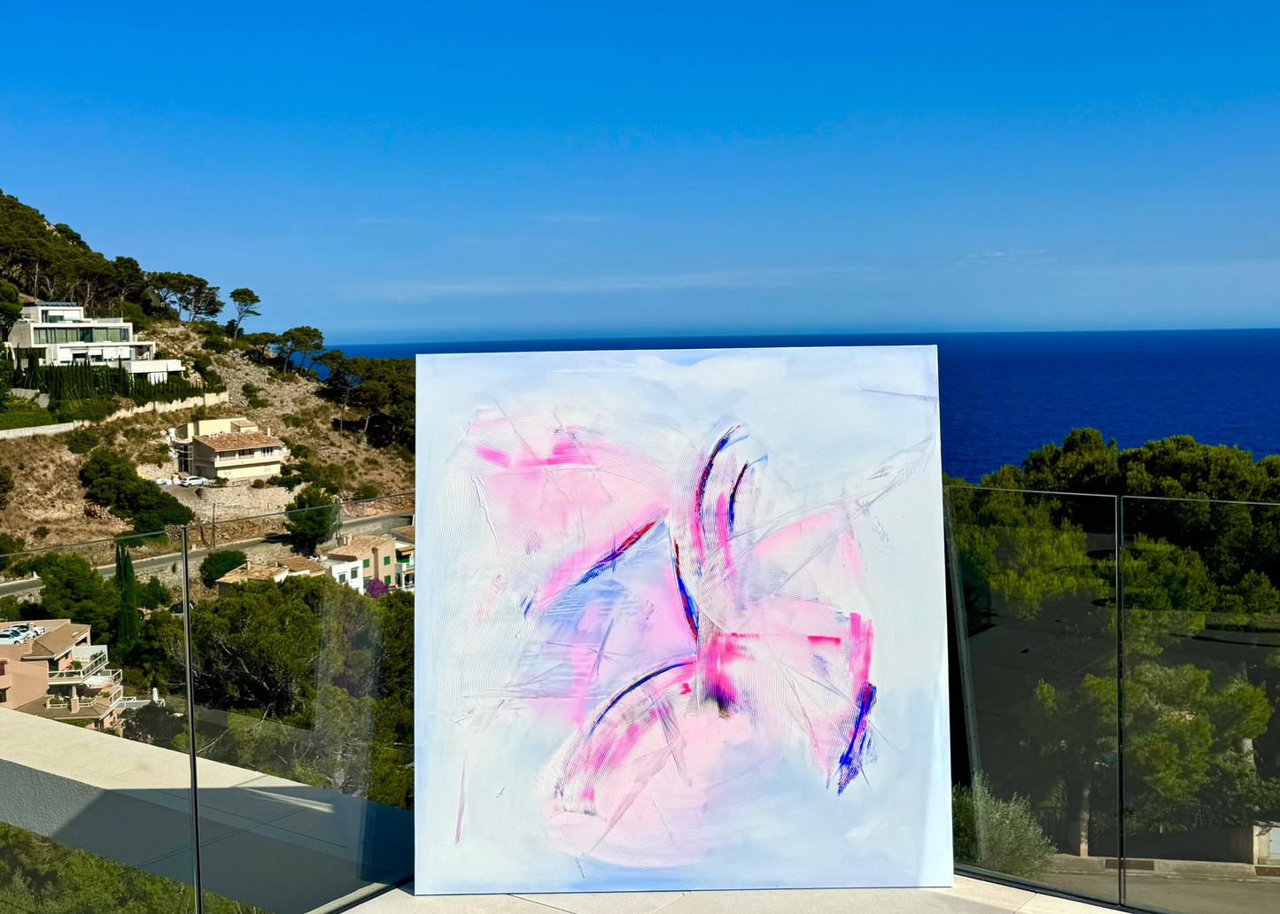Blush Bloom – Original Abstract Painting on Canvas | 150 × 150 cm | Mallorca